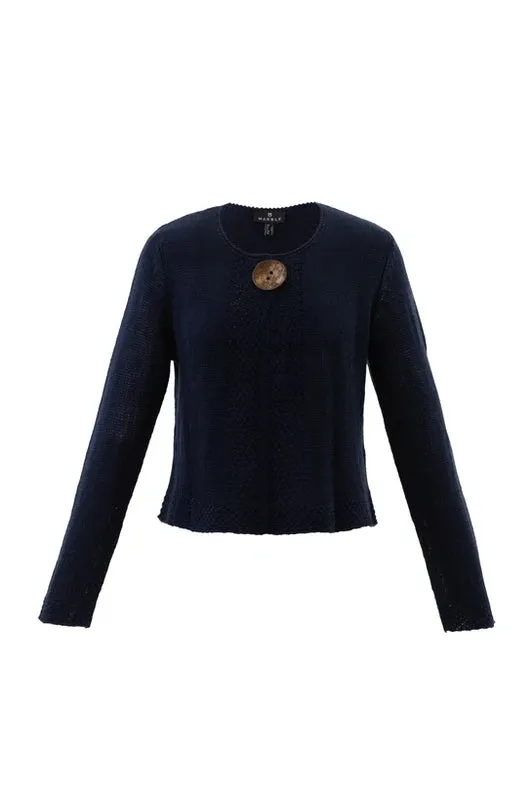 6515 Navy Marble Relaxed Fit Cardigan