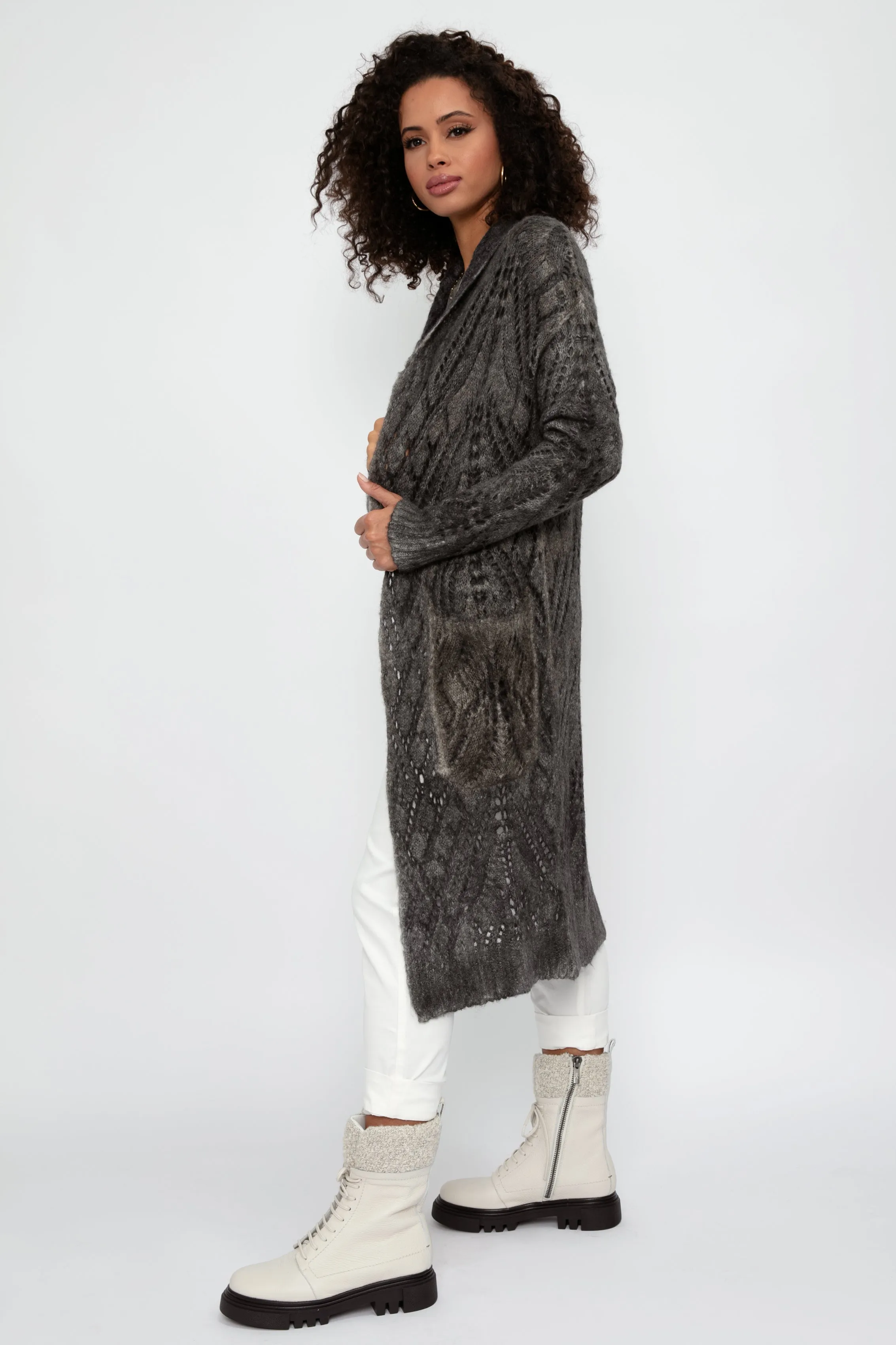 Alpaca Shawl Long Cardigan - Mushroom