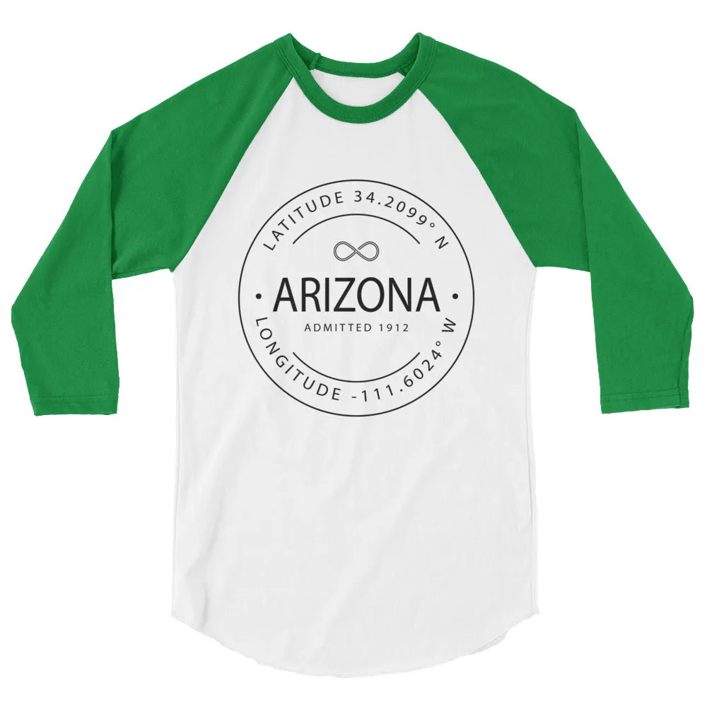 Arizona 3/4 Sleeve Raglan Shirt with Latitude and Longitude - Shop Now