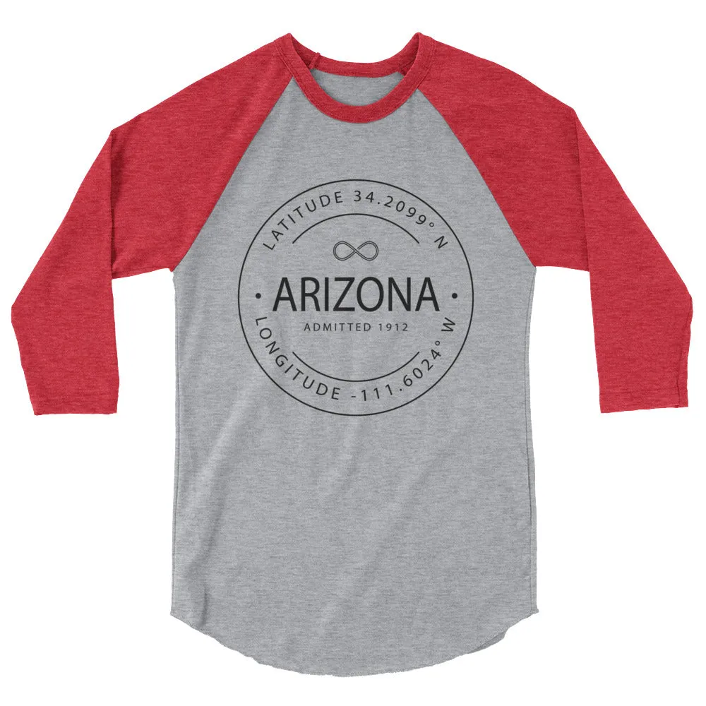 Arizona 3/4 Sleeve Raglan Shirt with Latitude and Longitude - Shop Now