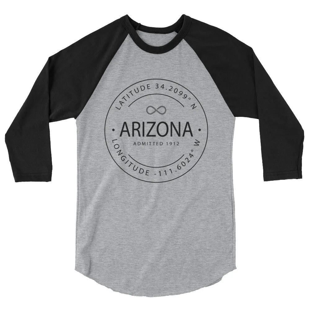 Arizona 3/4 Sleeve Raglan Shirt with Latitude and Longitude - Shop Now