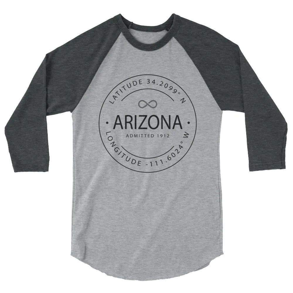 Arizona 3/4 Sleeve Raglan Shirt with Latitude and Longitude - Shop Now