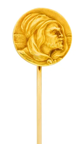 Art Nouveau 14 Karat Gold Hooded Prophet Stickpin