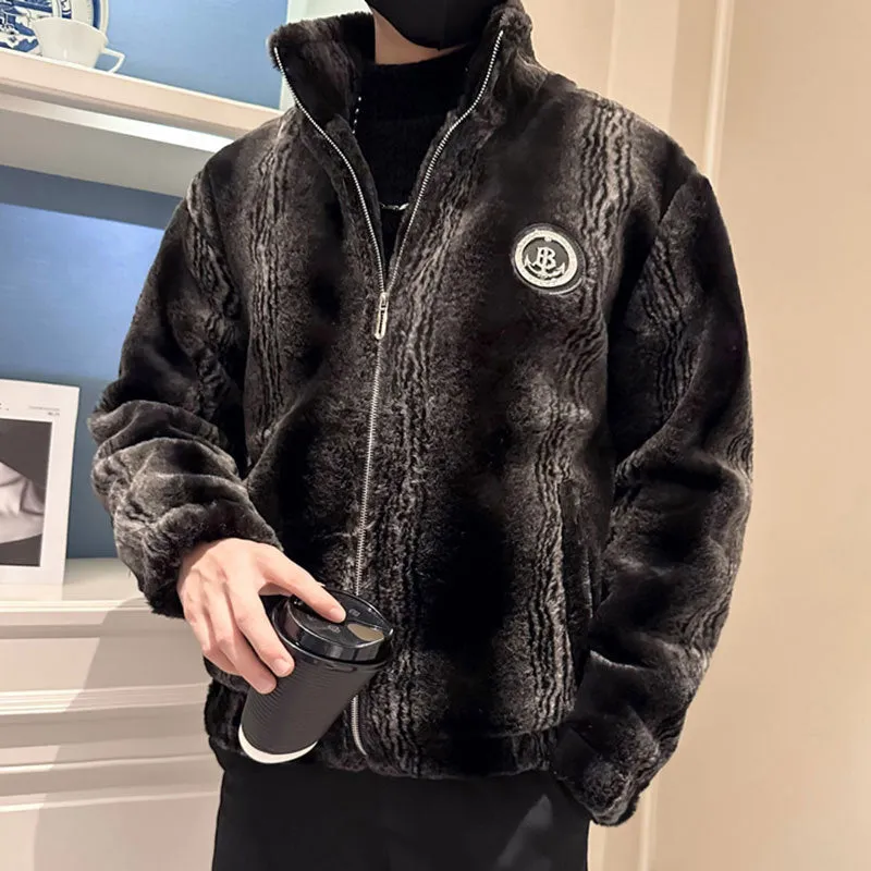 Autumn Men's Casual Jacket with Turn-Down Collar and Thick Fur