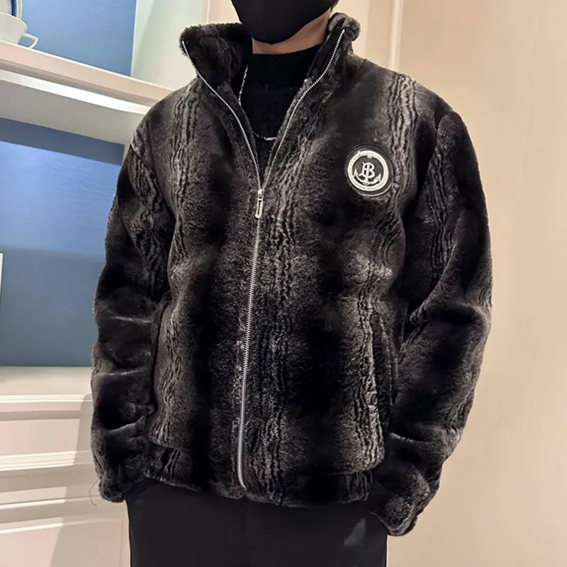 Autumn Men's Casual Jacket with Turn-Down Collar and Thick Fur