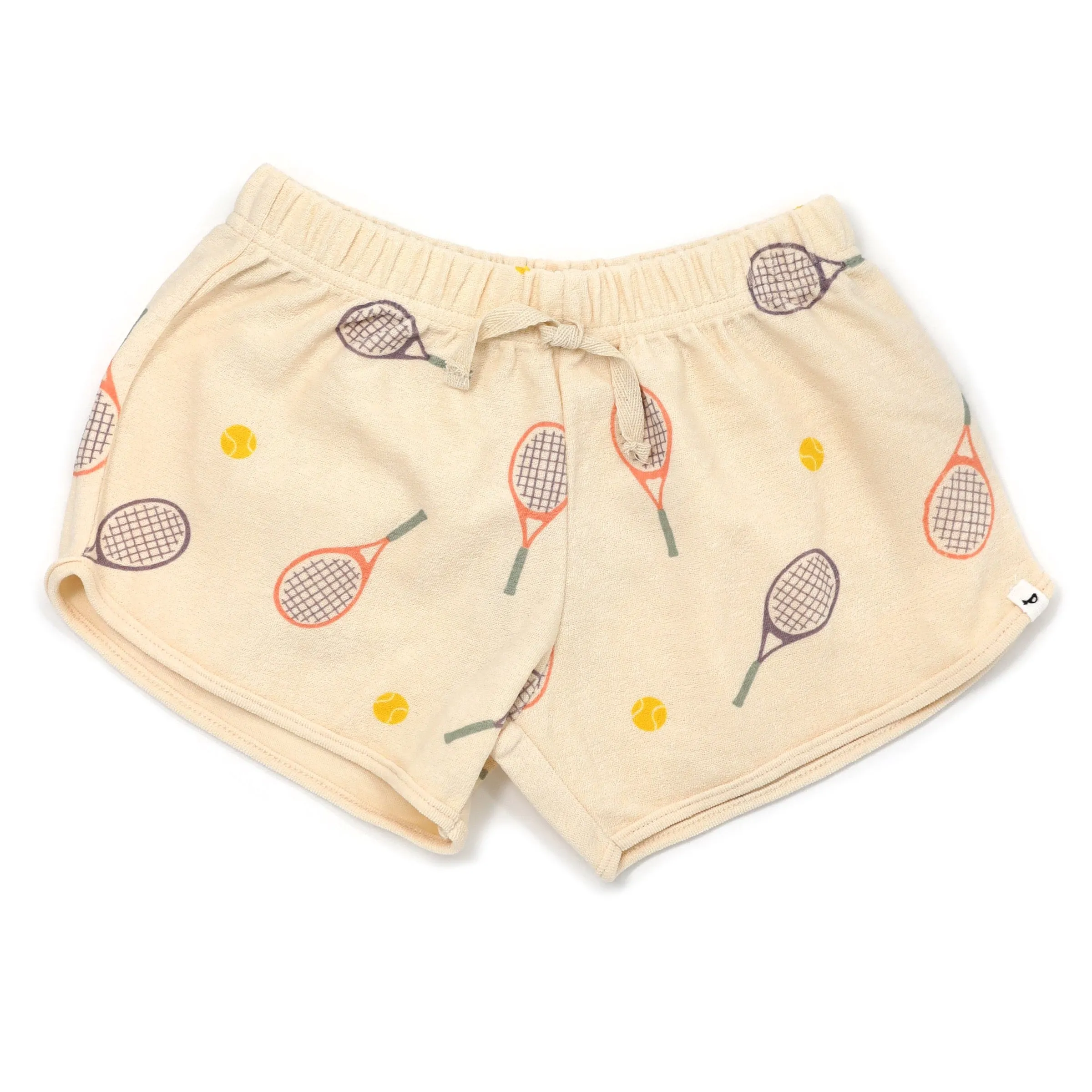 baby Cotton Terry Girls Track Shorts Tennis Print Natural.