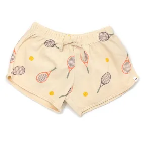 baby Cotton Terry Girls Track Shorts Tennis Print Natural.