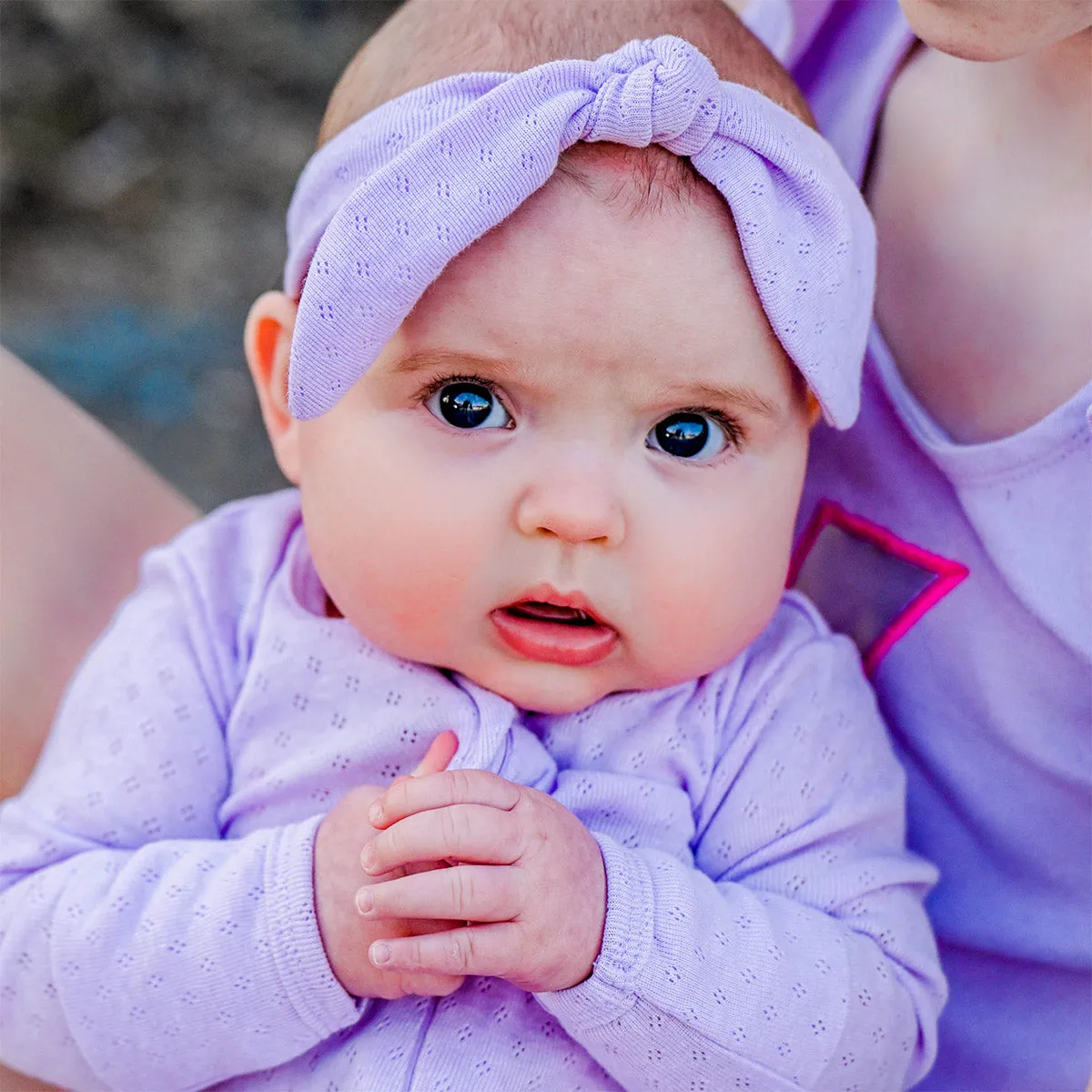 Baby Pointelle Tie Turban - Lilac Heather