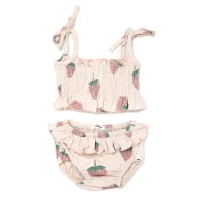 Baby Sunsuit Set - Strawberry Print - Sand Heather