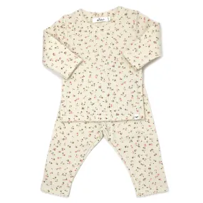 Baby Two Piece Set | Lettuce Edge Waffle Knit Roses Cream