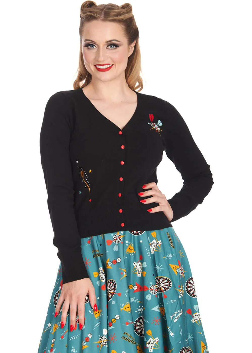 Banned 1950s Black Flying Darts Cardigan