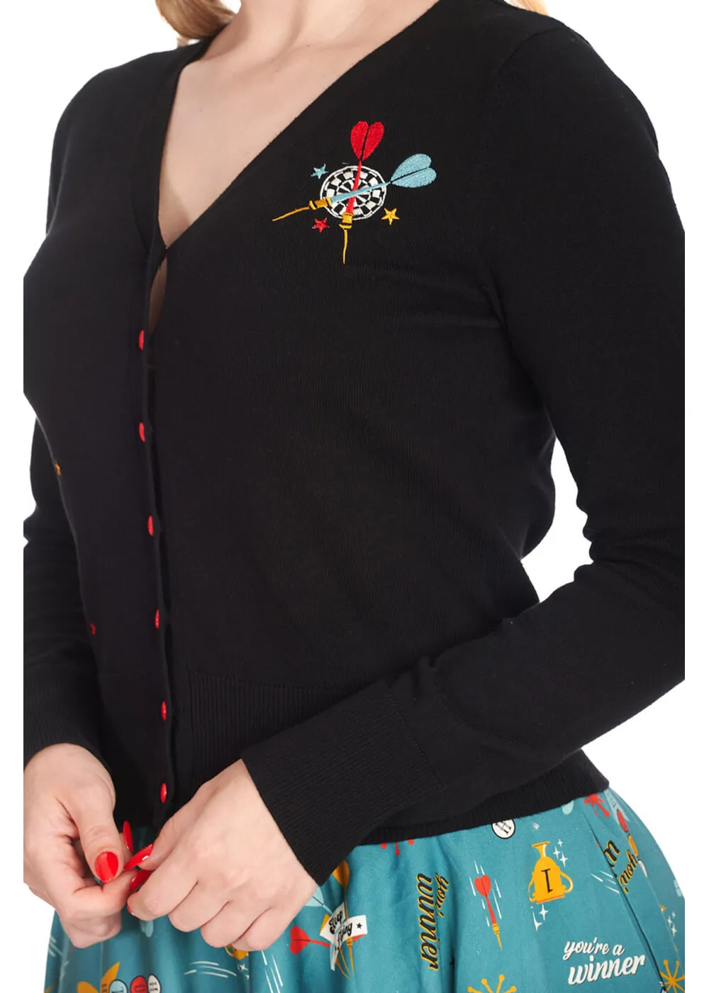 Banned 1950s Black Flying Darts Cardigan