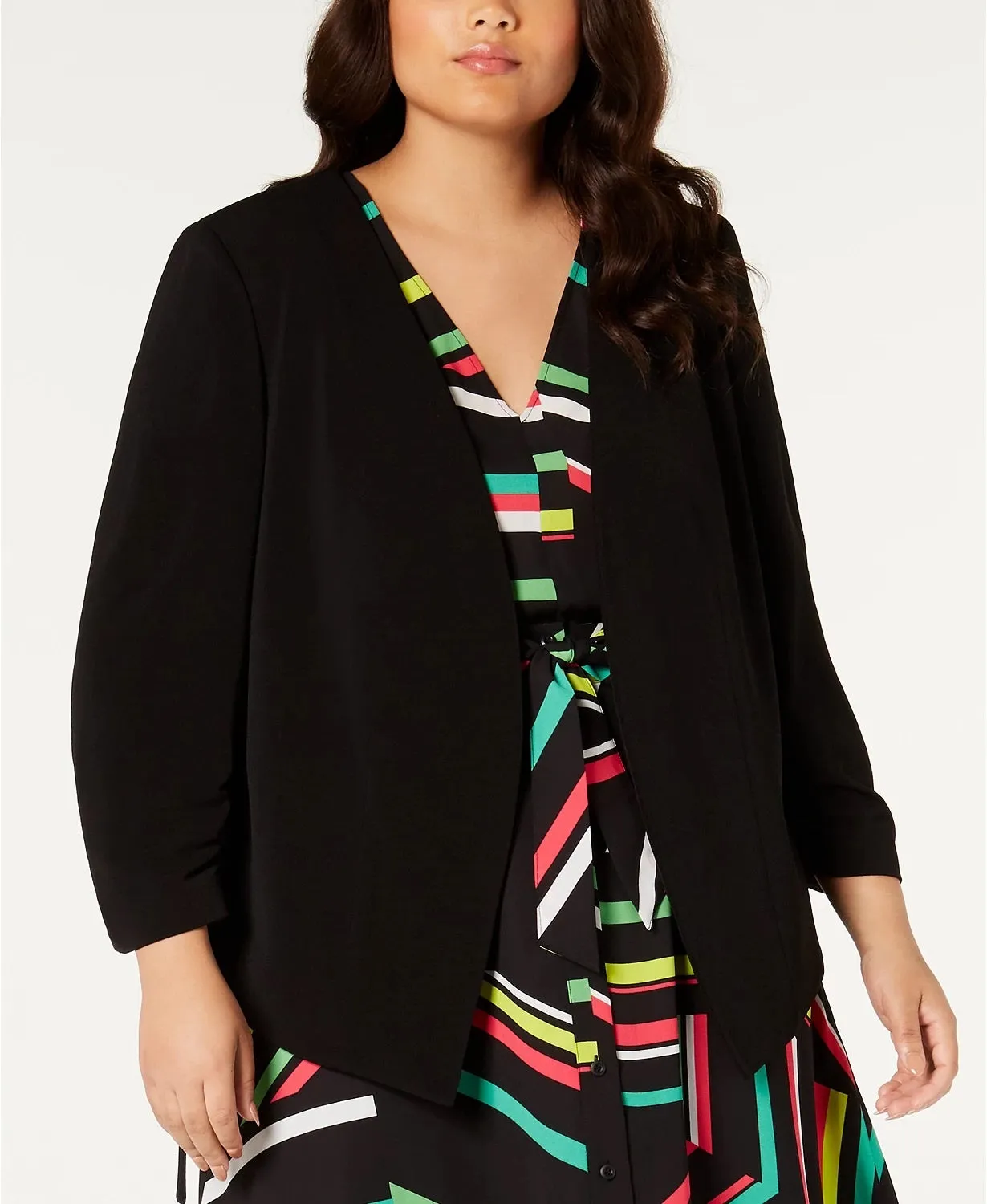 Bar III Women's Plus Size 2X Black Open Front Jacket - Trendy & Stylish