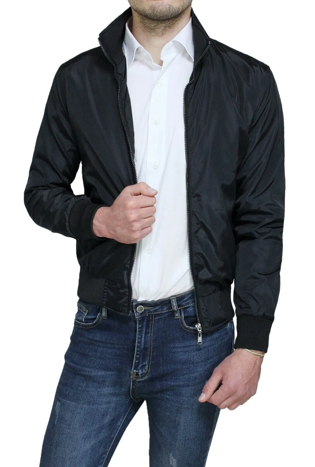 Black casual men's summer jacket, motorbike parka