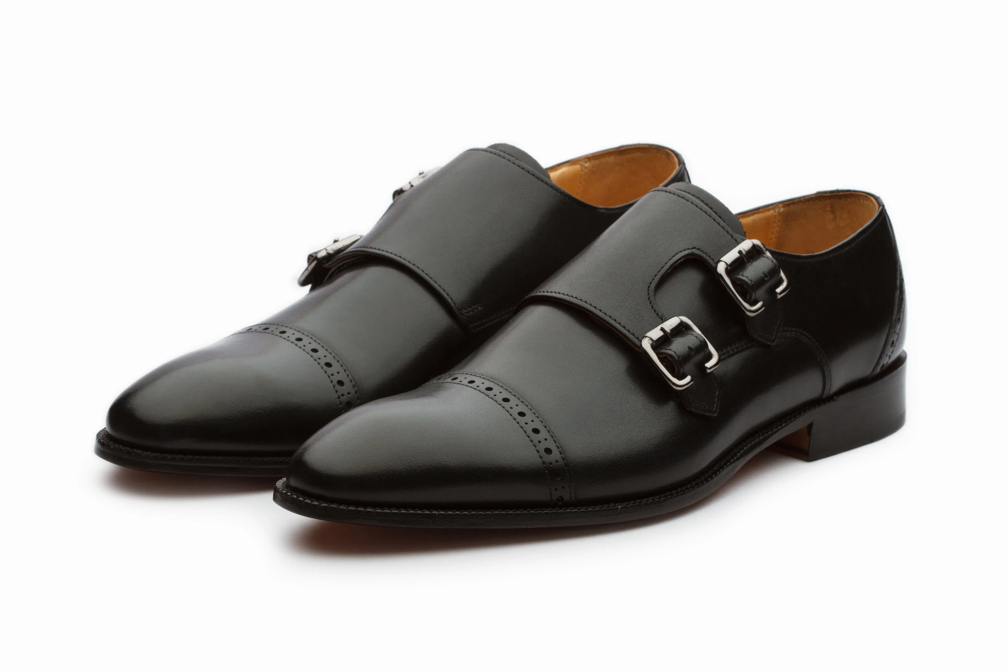 Black Double Monkstrap Shoes.