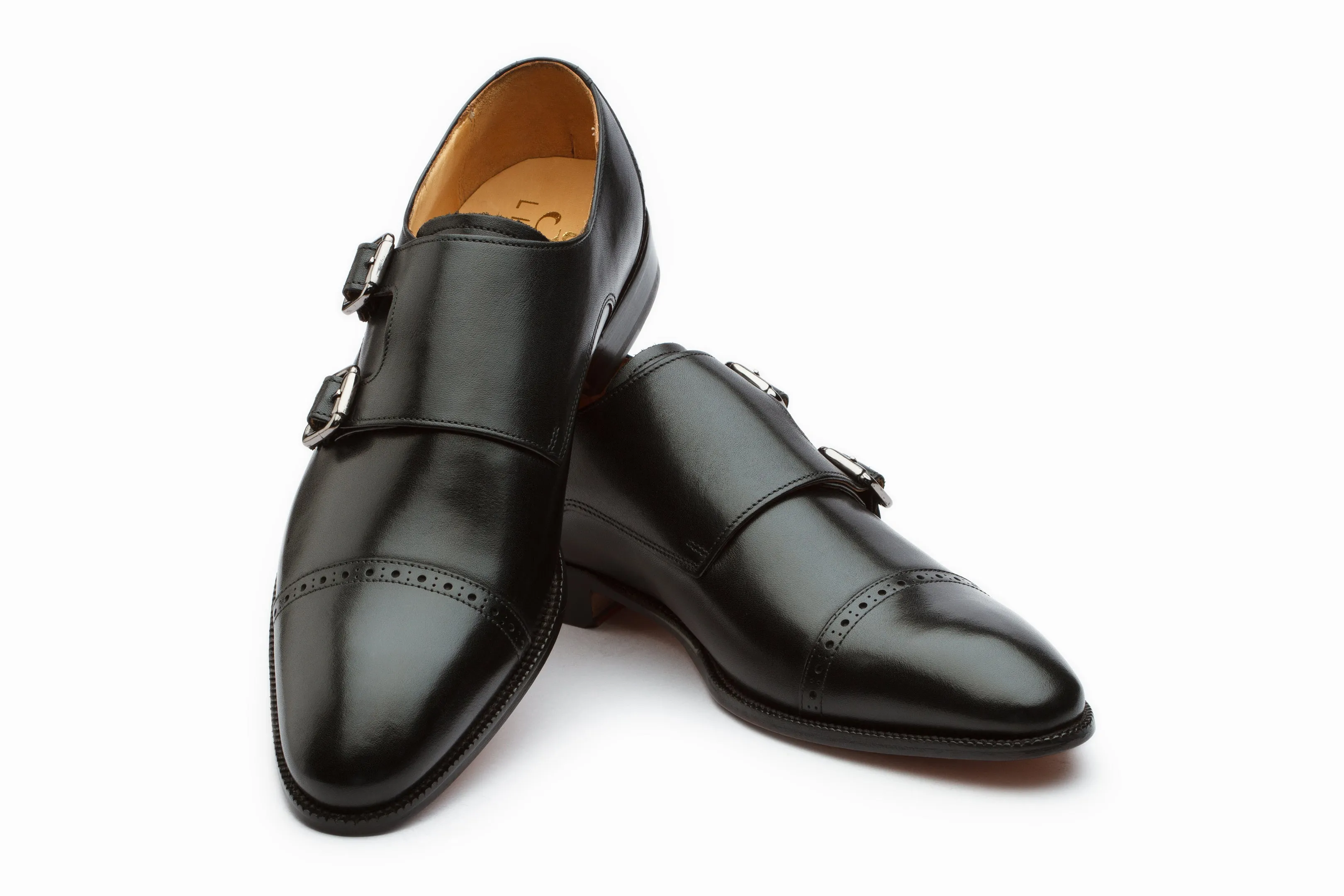 Black Double Monkstrap Shoes.