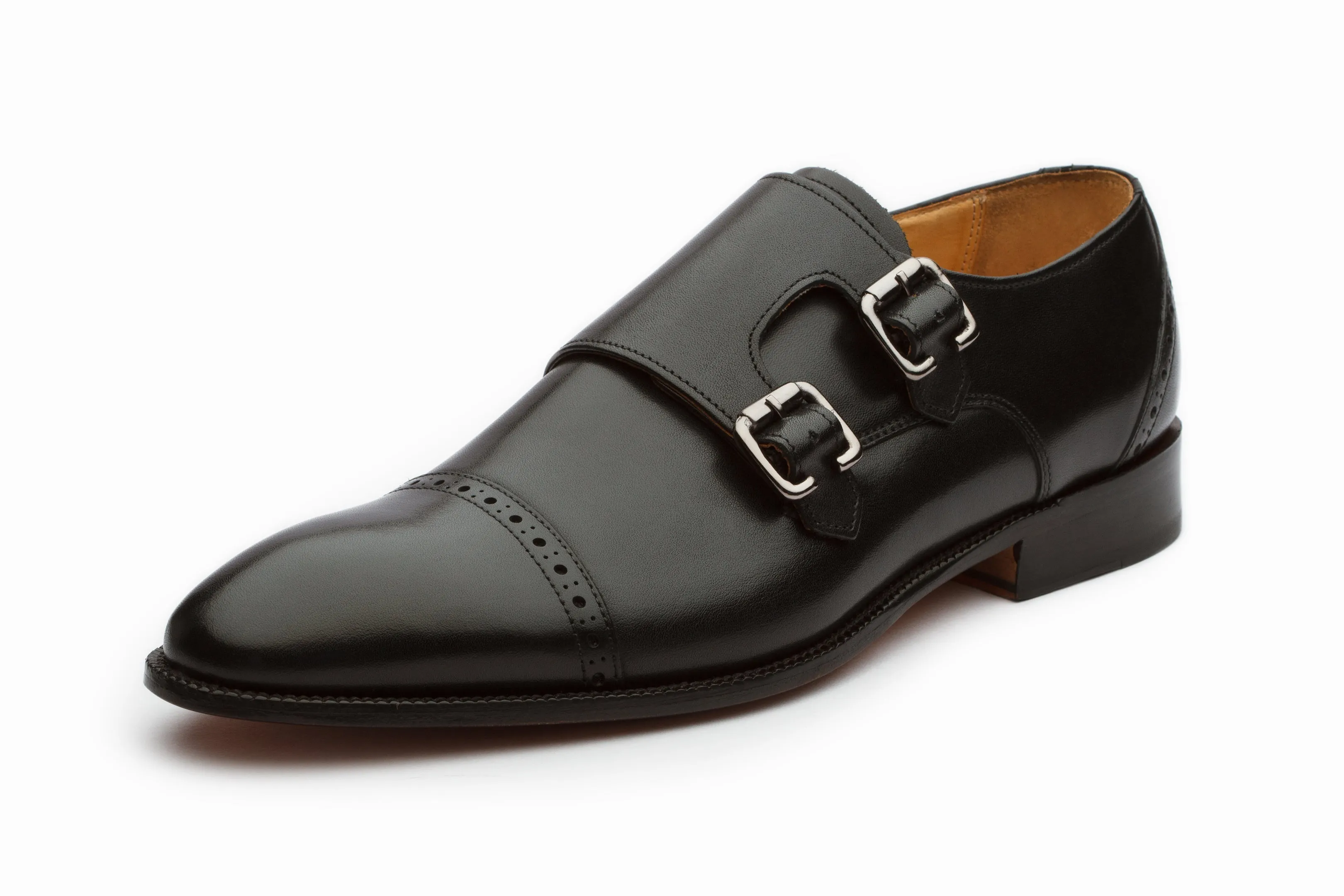 Black Double Monkstrap Shoes.