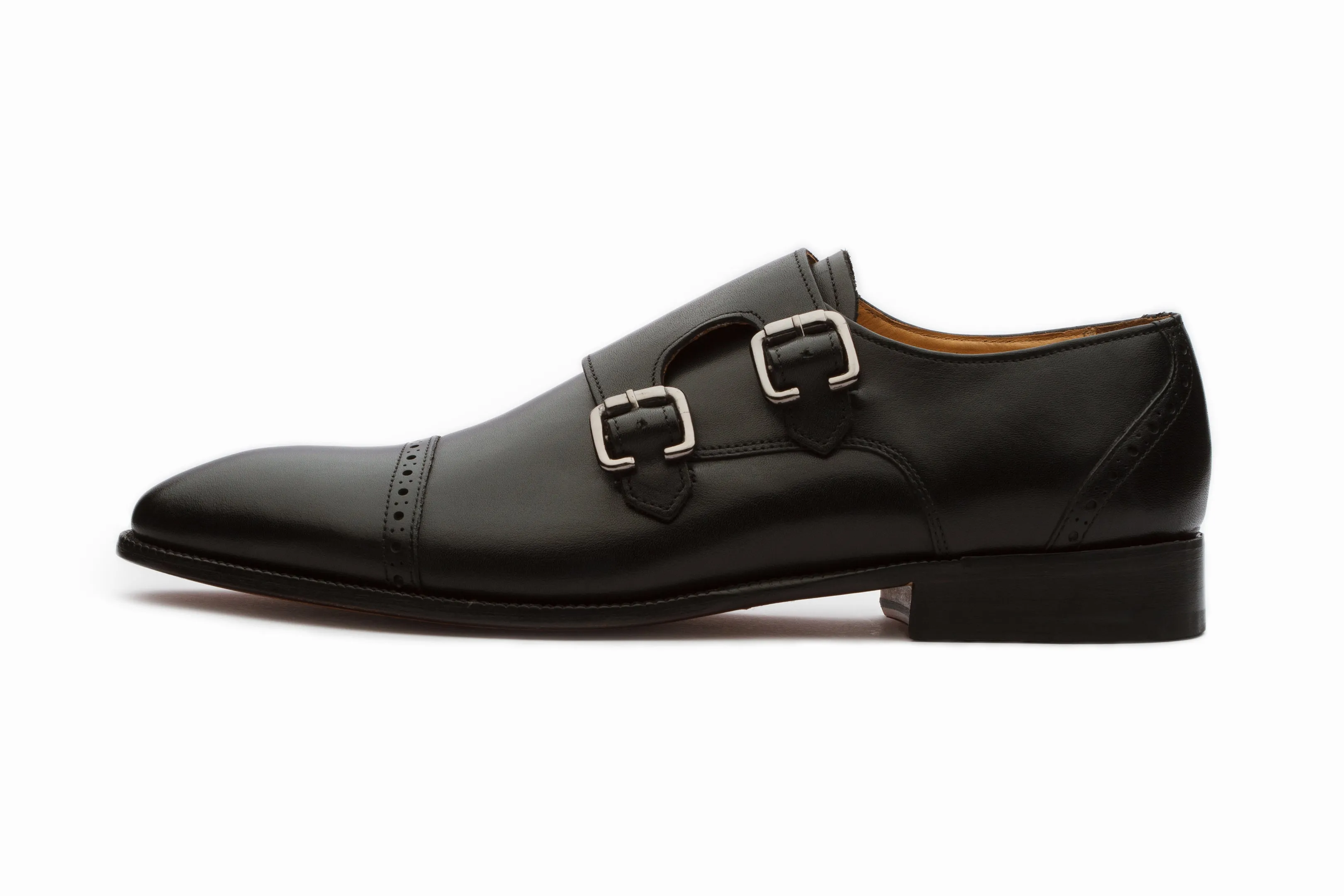 Black Double Monkstrap Shoes.