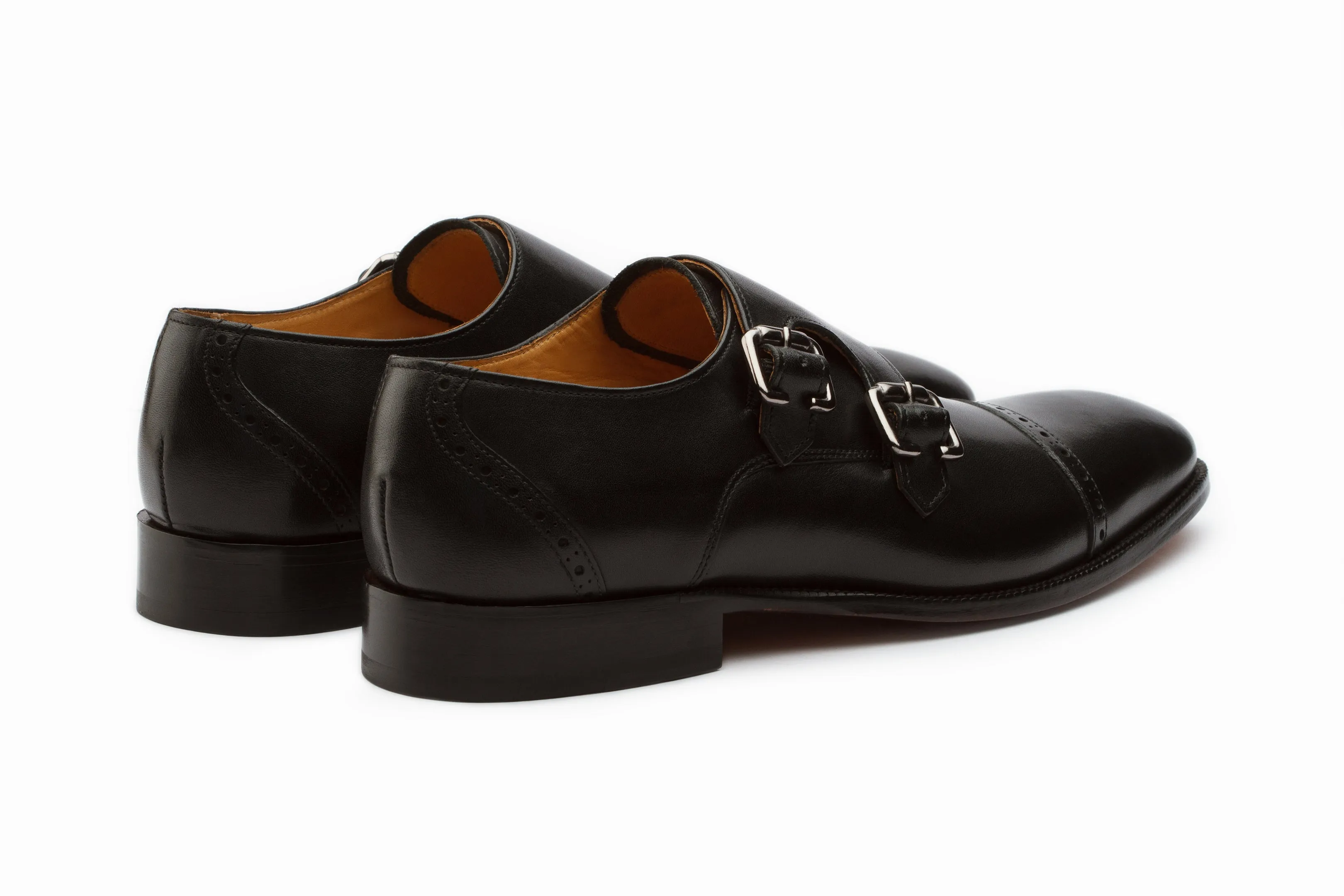 Black Double Monkstrap Shoes.