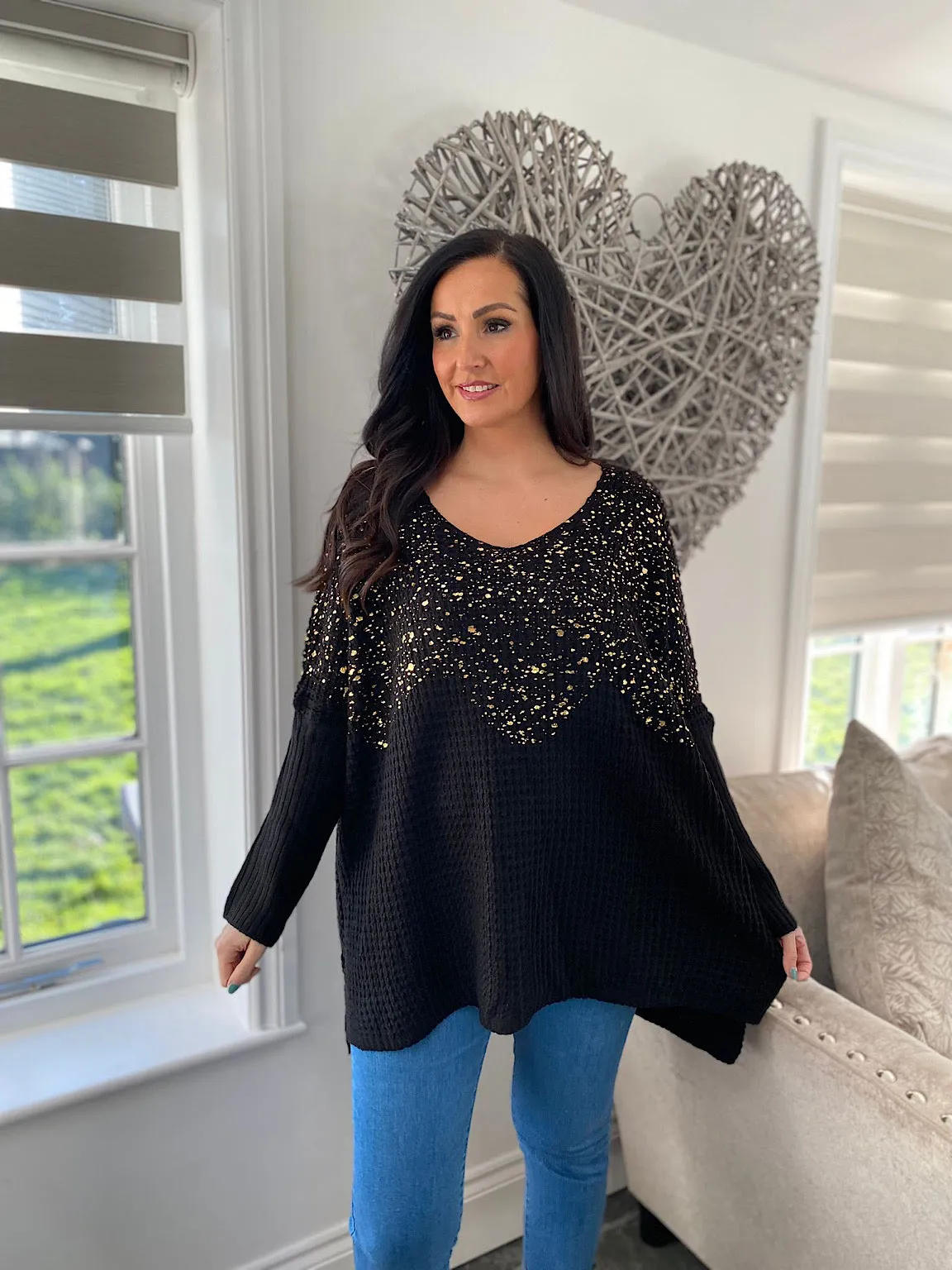 Black Foil Pattern Sweater - Jessie