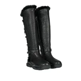 Black Leather Shearling Knee Boot