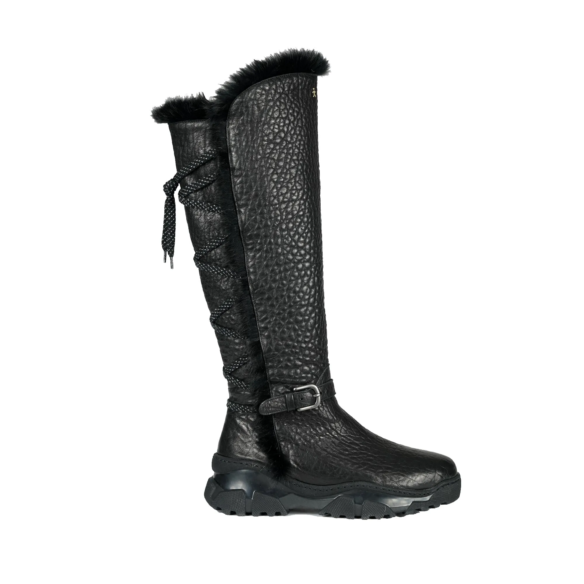 Black Leather Shearling Knee Boot