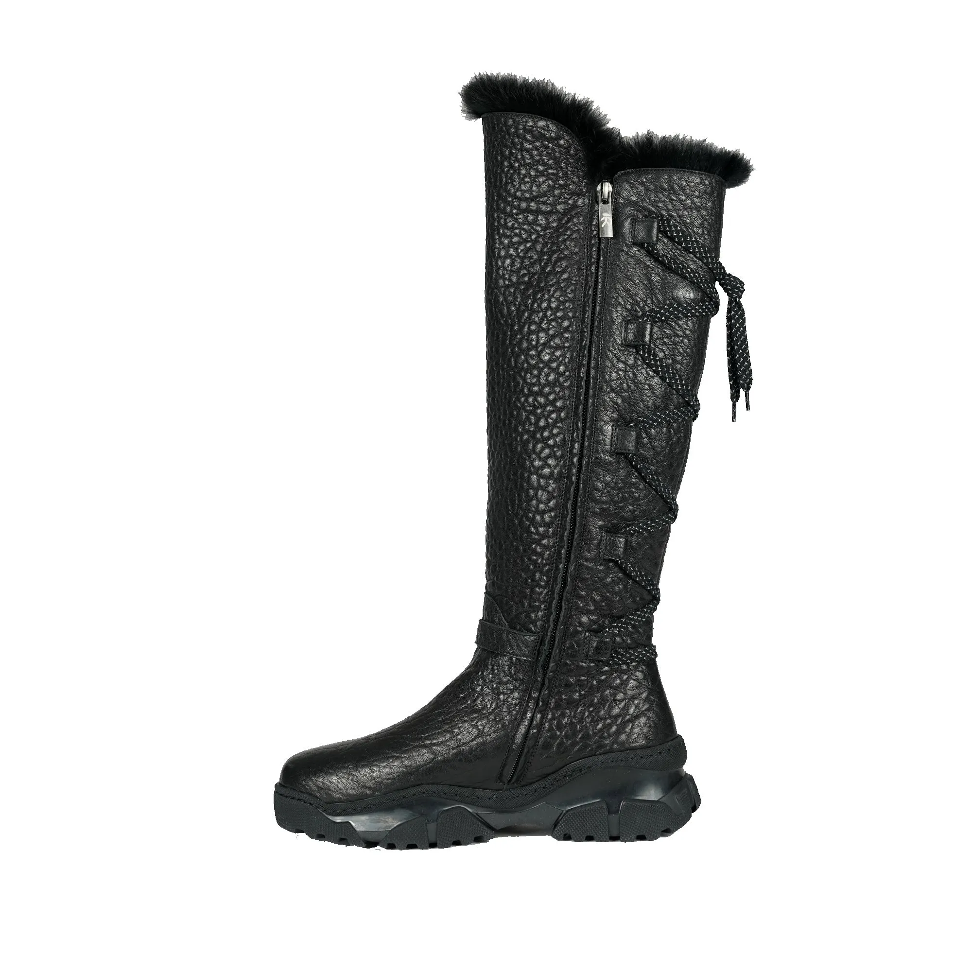 Black Leather Shearling Knee Boot