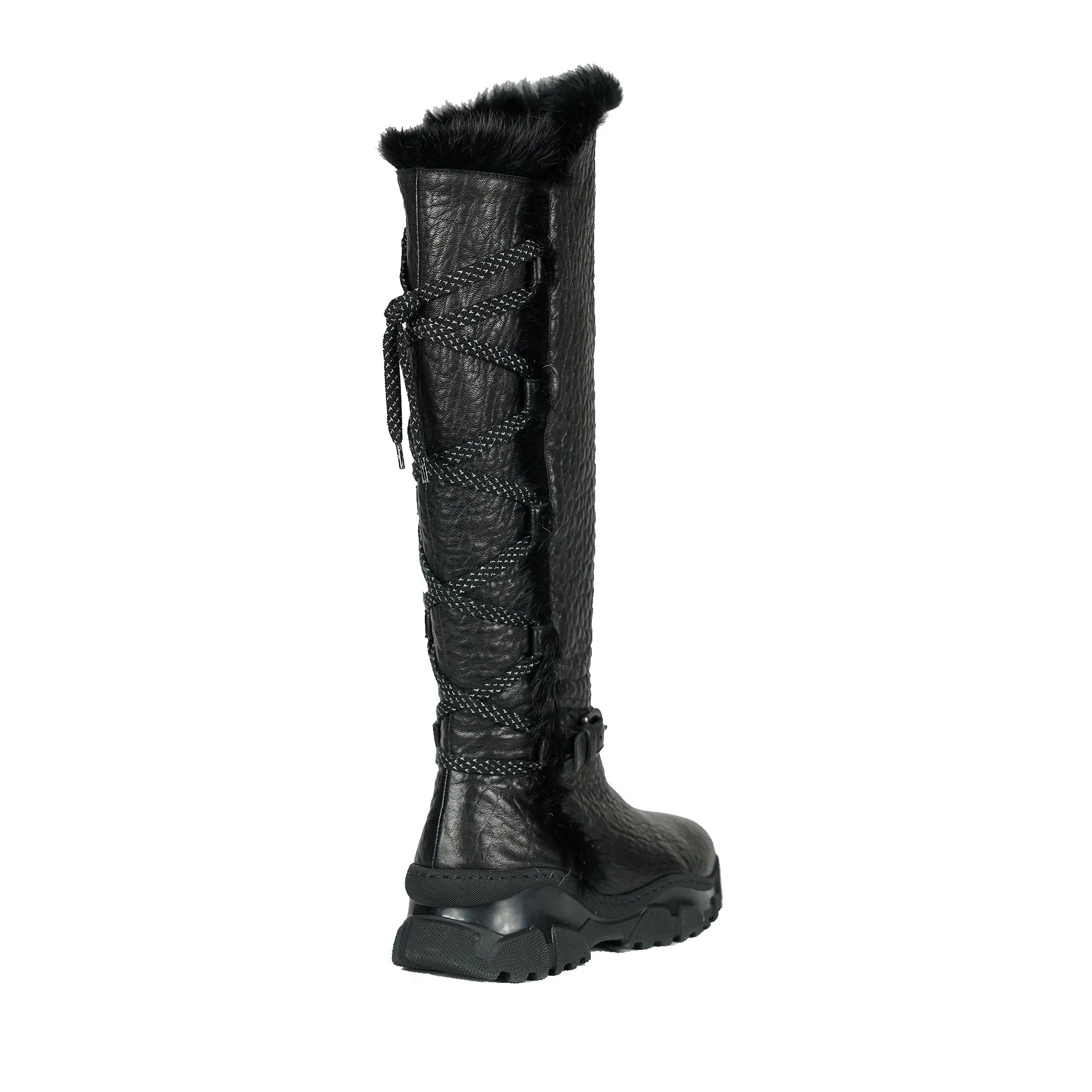 Black Leather Shearling Knee Boot