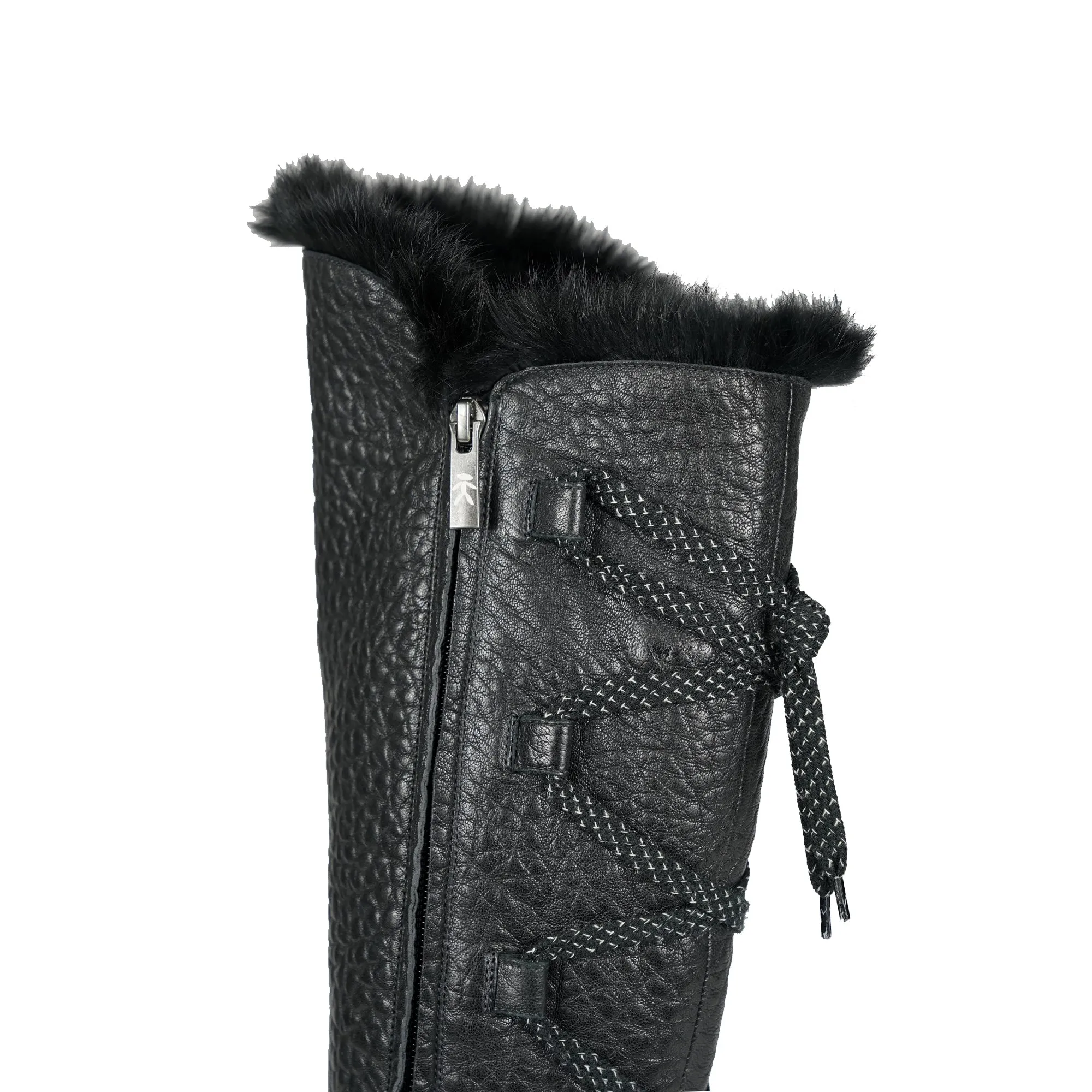 Black Leather Shearling Knee Boot