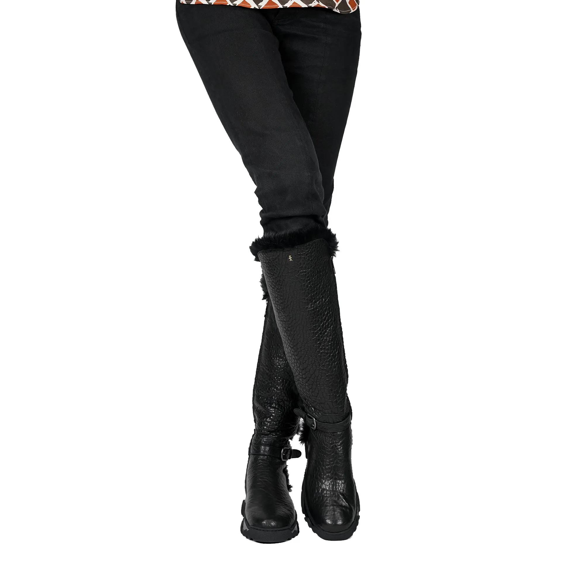 Black Leather Shearling Knee Boot