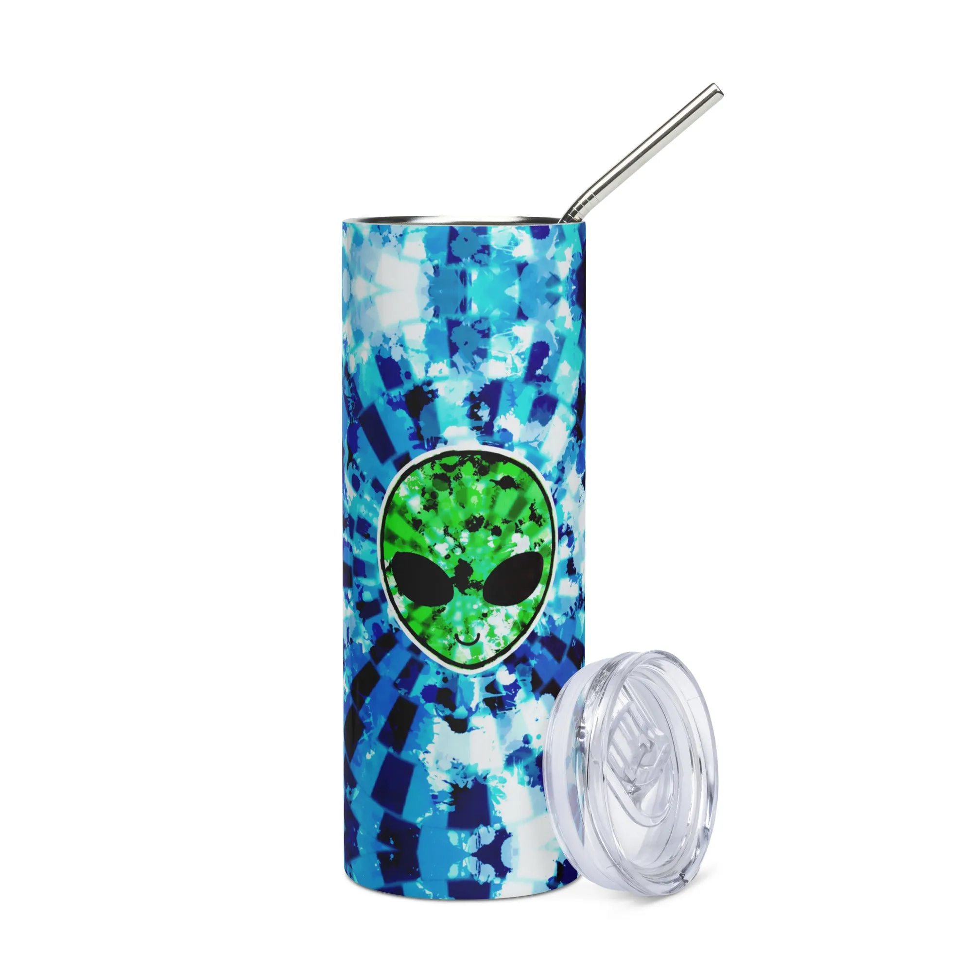 Blue Acid Wash Alien Tie-Dye Stainless Steel Tumbler - 20 oz