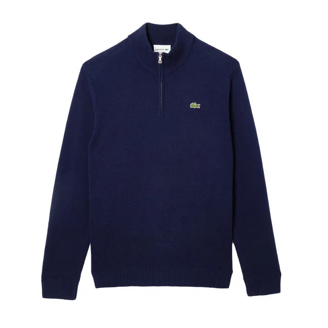 Blue Men's Half Zip Wool Pullover