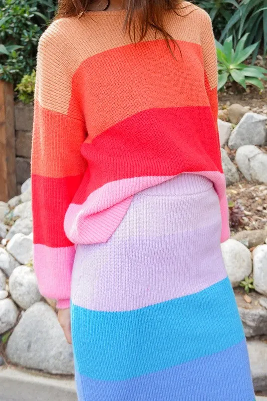 Bold Rainbow Stripe Sweater, Oversized Chunky Knit Pullover