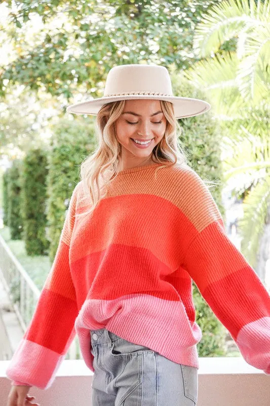 Bold Rainbow Stripe Sweater, Oversized Chunky Knit Pullover