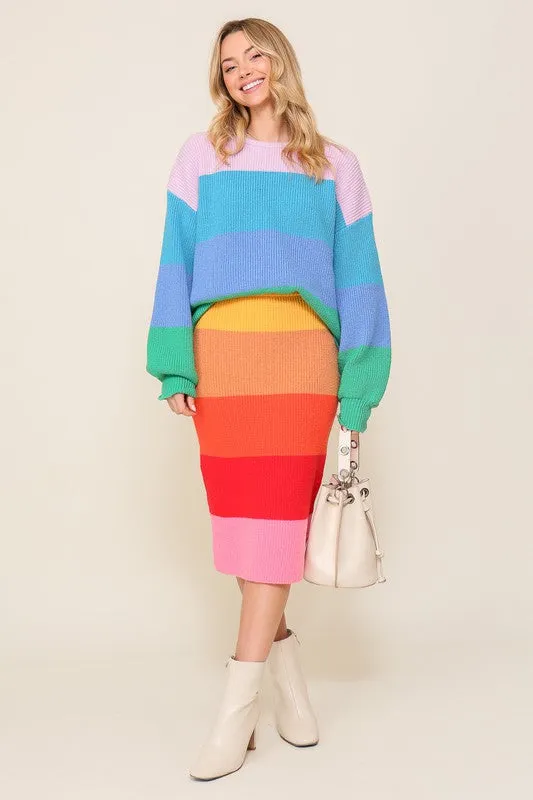 Bold Rainbow Stripe Sweater, Oversized Chunky Knit Pullover