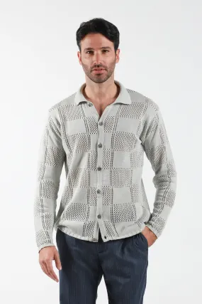 Cardigan a quadri forati grigio