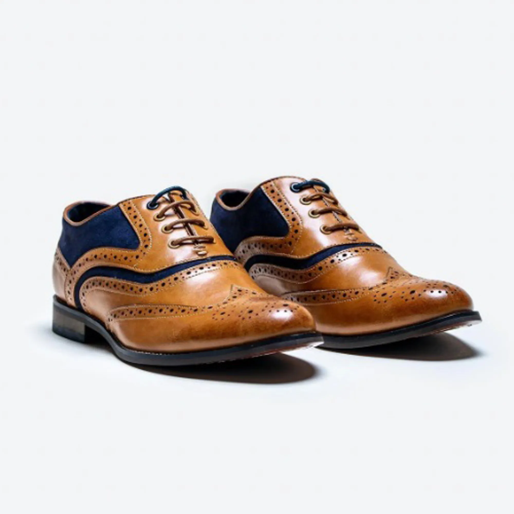 Cavani Russell Tan/Navy Leather Brogues Formal Shoes