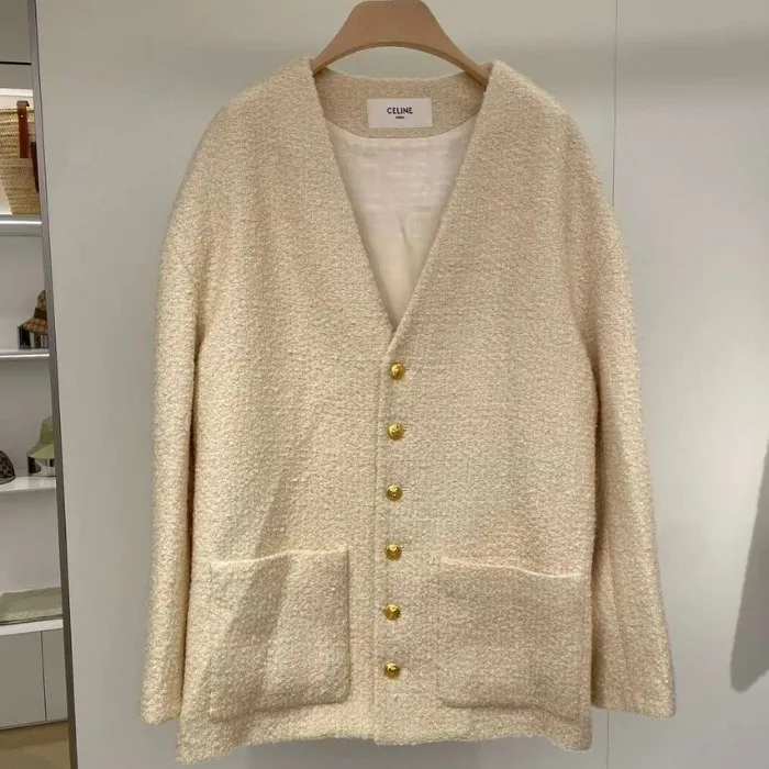 Celine | Bouclé Tweed Cashmere Cardigan