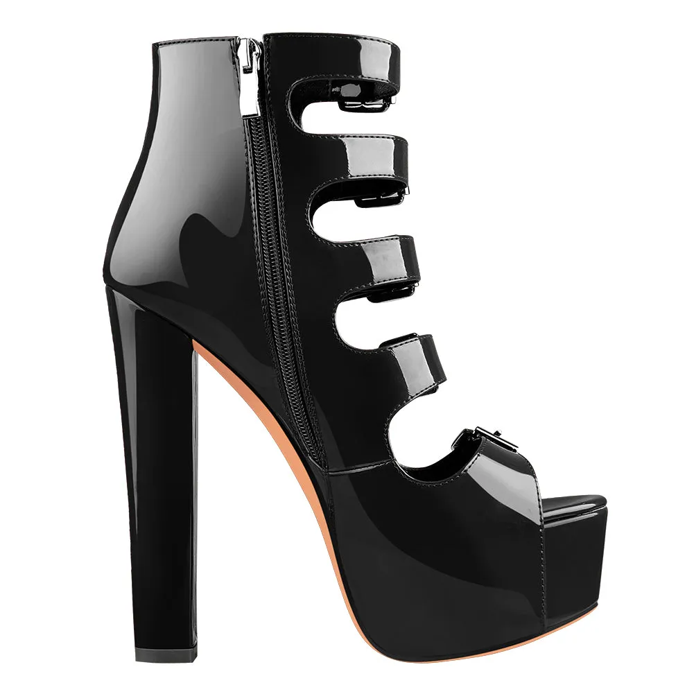 Chunky Heel Sandals Boots with Five Buckle Strap