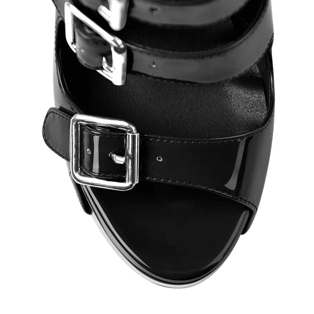 Chunky Heel Sandals Boots with Five Buckle Strap