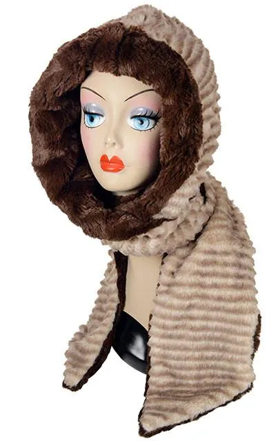 Cornish Rex with Cozy Dark Brown Faux Fur Hooded Scarf