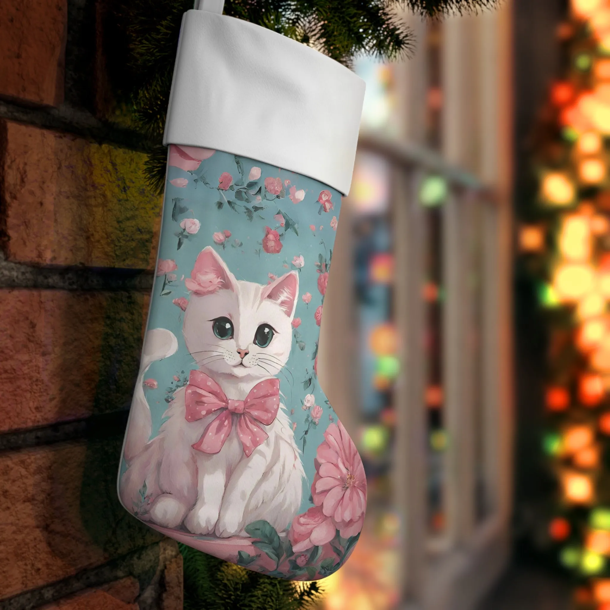 Cute Vintage Cat Christmas Stocking