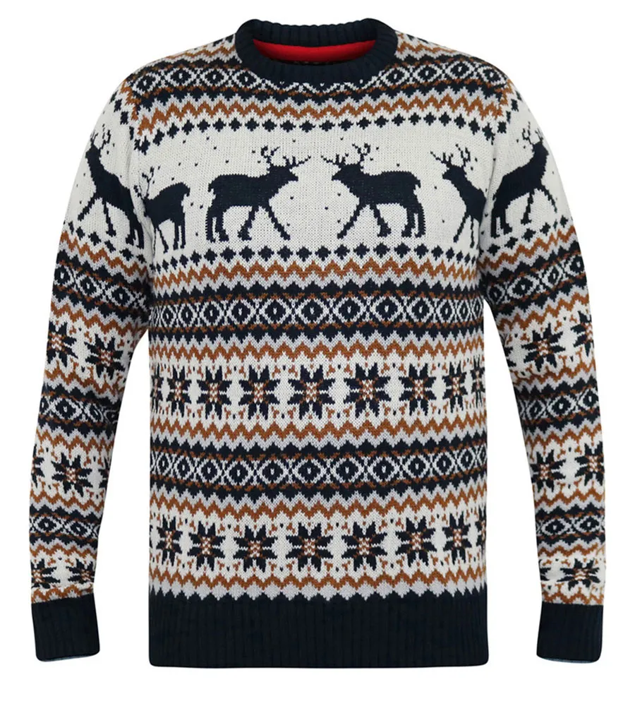 D555 Mens Christmas Jumper With Reindeer Design (ANTLER)