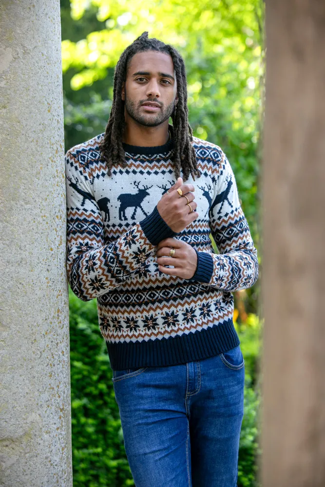 D555 Mens Christmas Jumper With Reindeer Design (ANTLER)