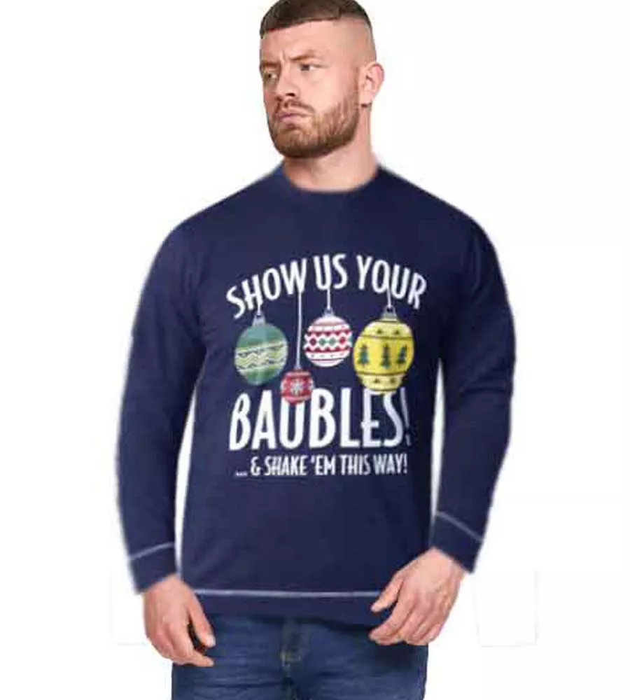 D555 Mens Navy Baubles Christmas Sweatshirt (BAUBLES)