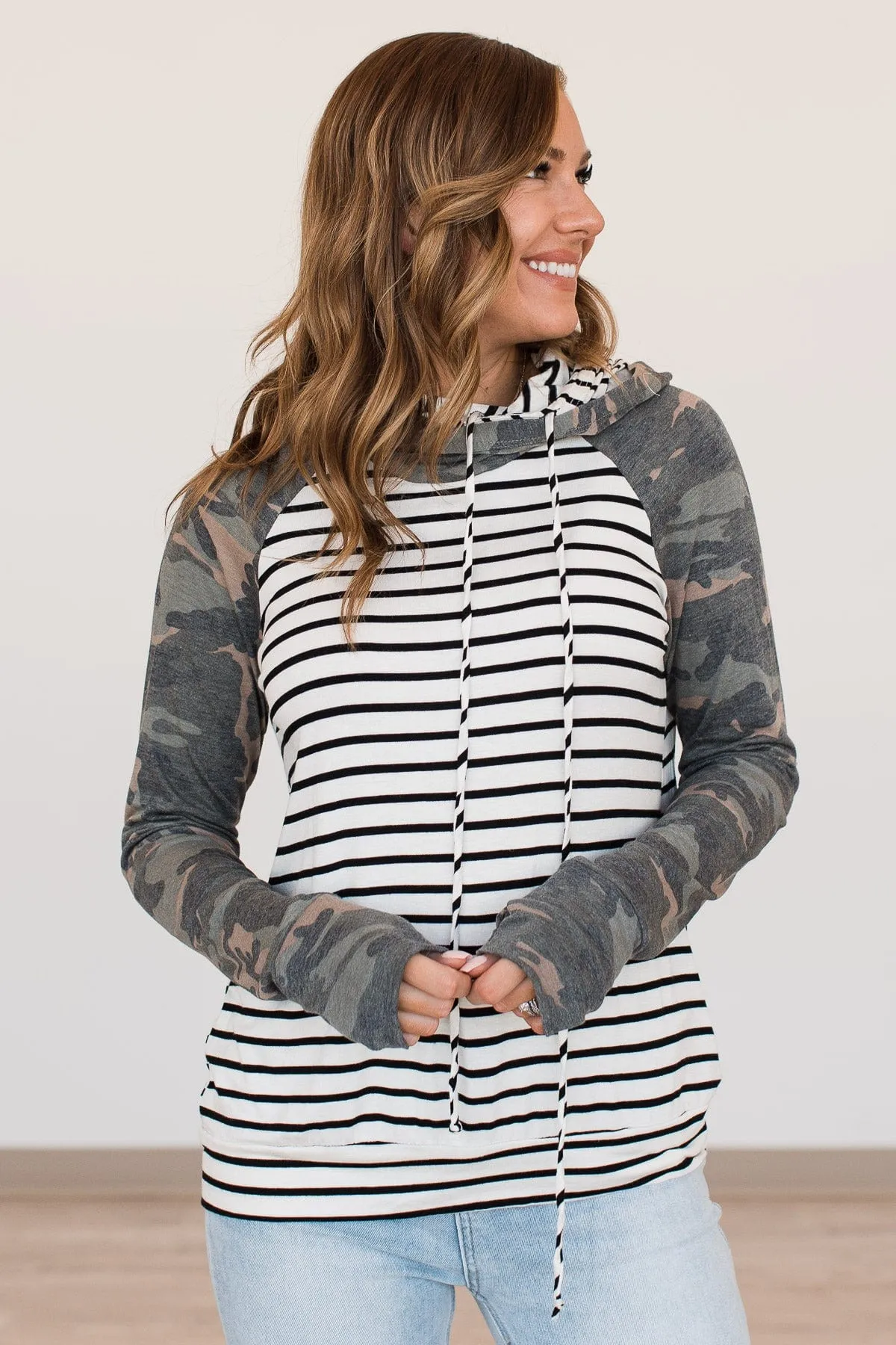 Destination Unknown Hooded Top- Ivory & Camo