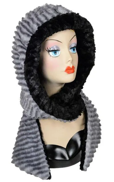 Devon Rex Cuddly Black Faux Fur Hoody Scarf