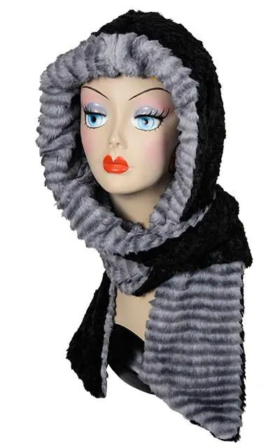 Devon Rex Cuddly Black Faux Fur Hoody Scarf