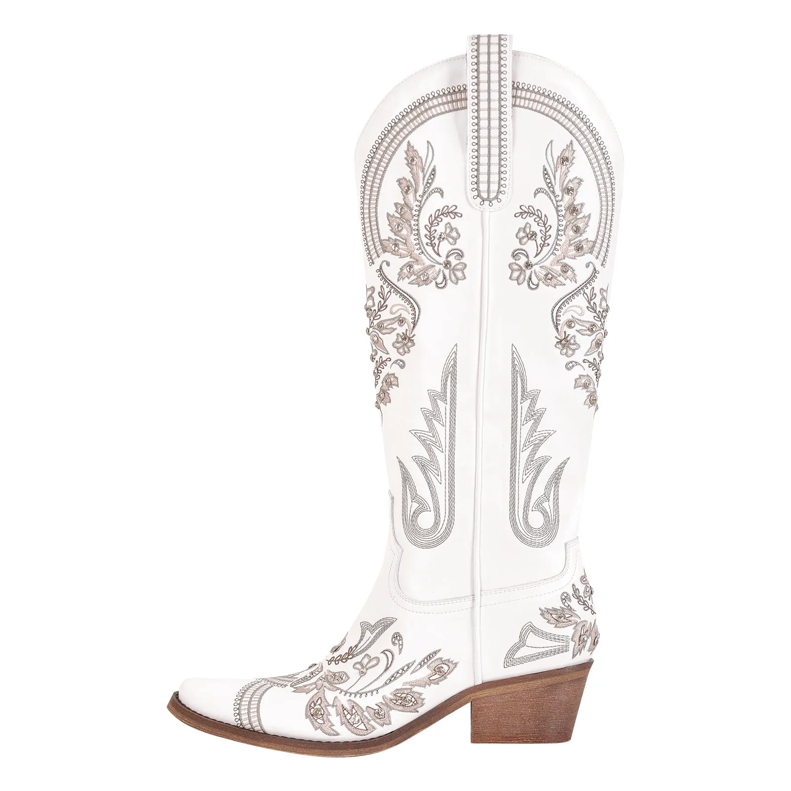 Embroidered Rhinestone High Heel Over-the-Knee Boots