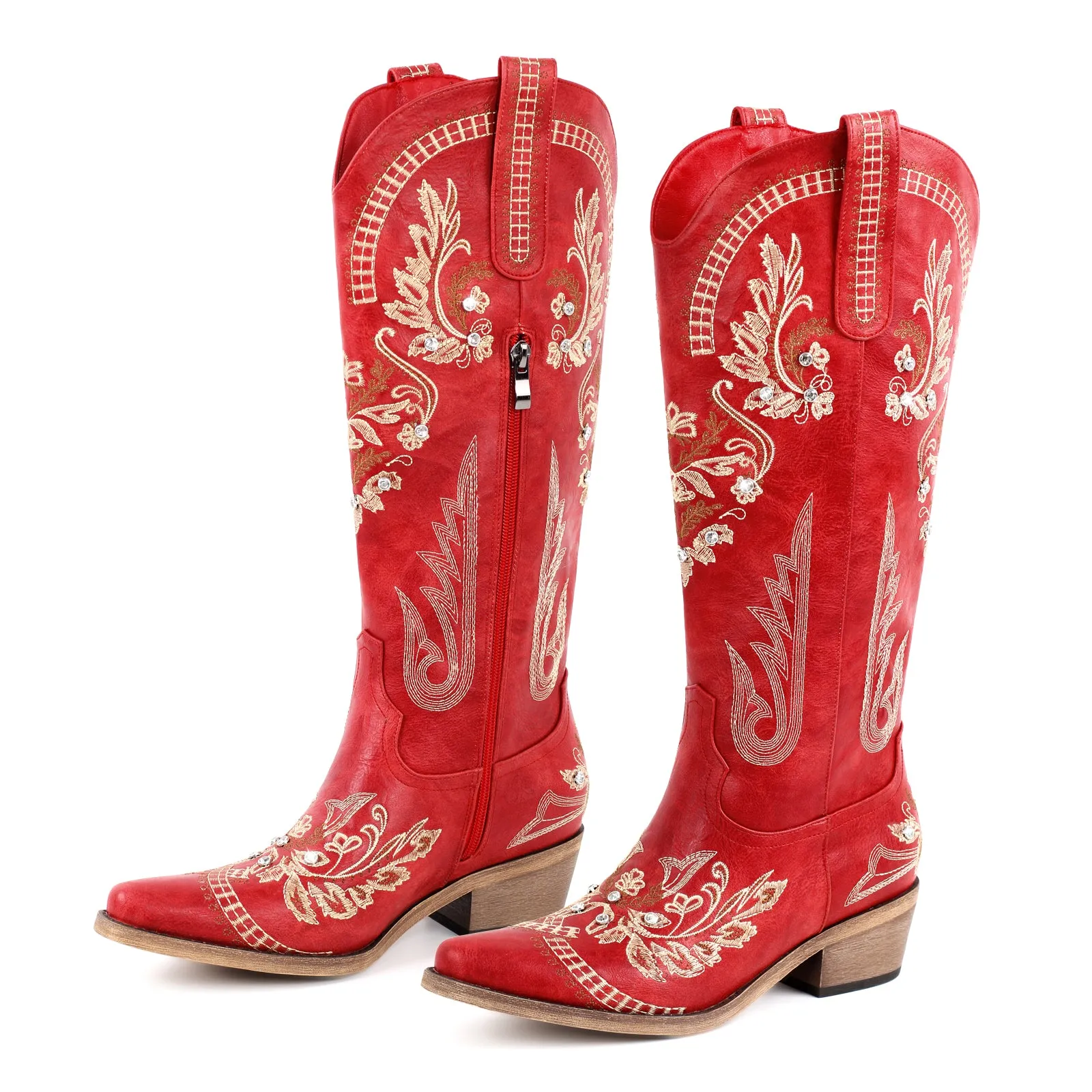 Embroidered Rhinestone High Heel Over-the-Knee Boots